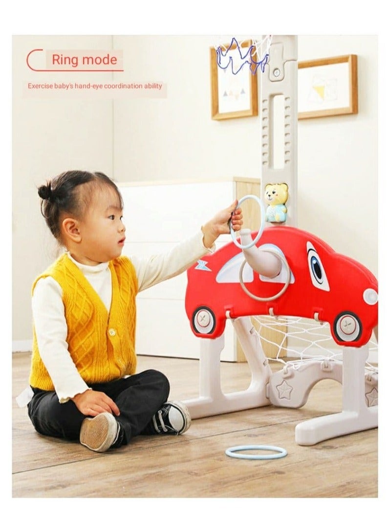 فول جوي مجموعة كرة السلة 3 في 1 على شكل صاروخ تجمع بين لعبة كرة السلة و كرة القدم ولعبة الرمي الدائري ,أحمر - Image 3