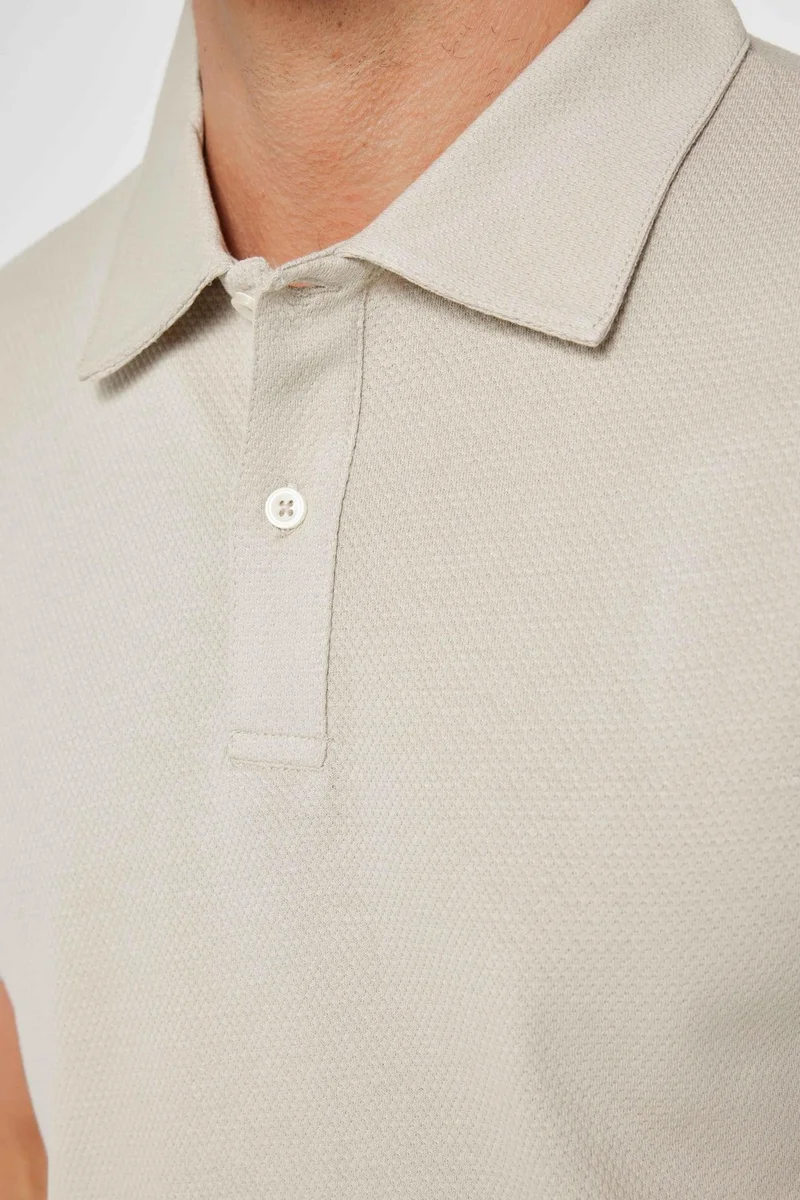 Tudors Men's Slim Fit Slim Cut 100% Cotton Patterned Stone Color Polo Neck T-Shirt