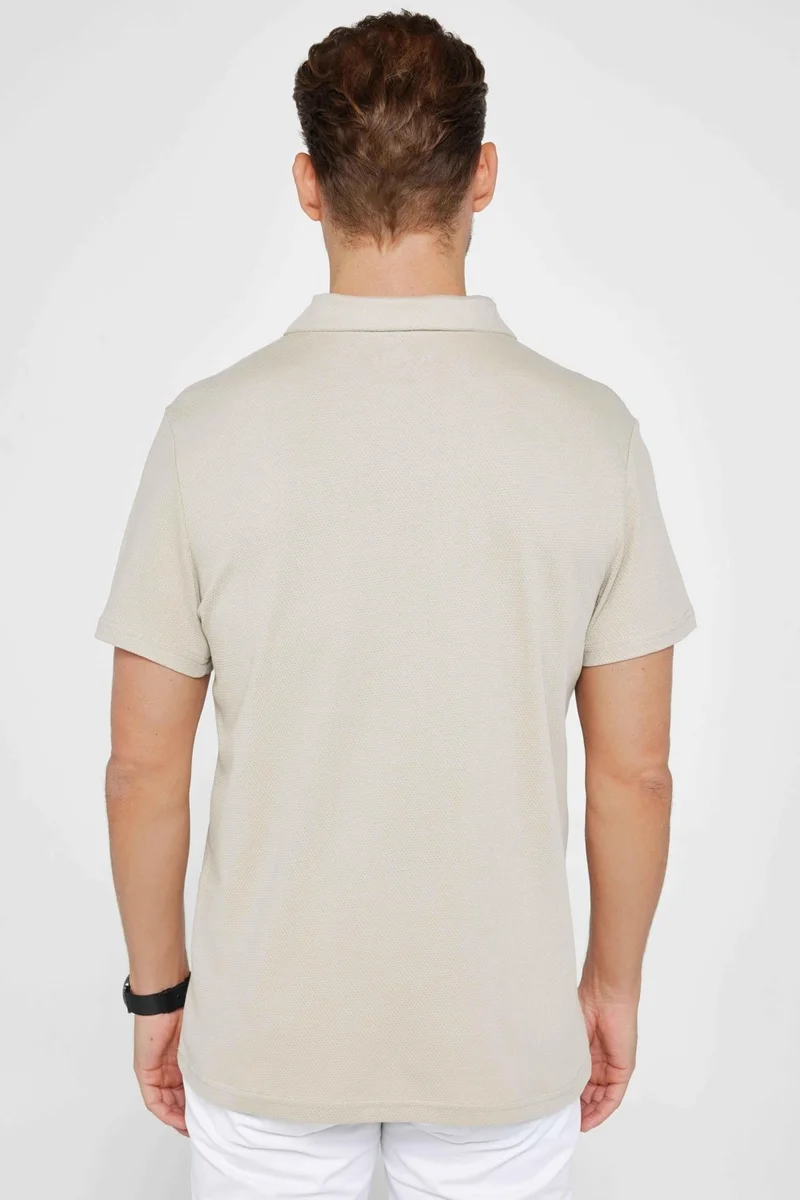 Tudors Men's Slim Fit Slim Cut 100% Cotton Patterned Stone Color Polo Neck T-Shirt