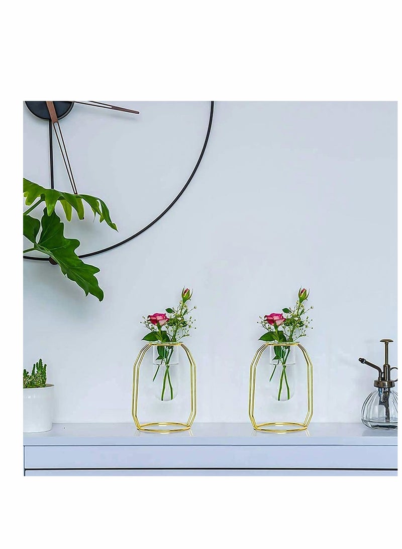 Elegant Glass Flower Vase with Gold Metal Frame, Test Tube Design for Hydroponic Plants, Perfect for Living Room, Balcony, Office, Weddings, Parties, and Floral Displays, Stylish Desktop Decor - Image 5