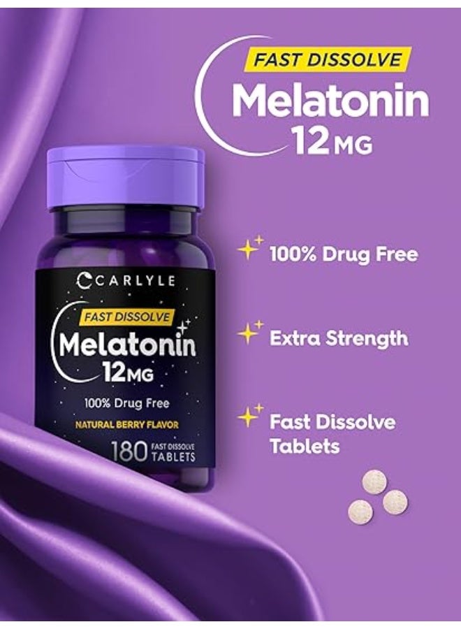 Carlyle ميلاتونين 12 ملغ سريع الذوبان 180 قرص | خالي من الأدوية | نكهة التوت الطبيعية | نباتي، غير معدّل وراثيًا، خالي من الغلوتين - Image 4