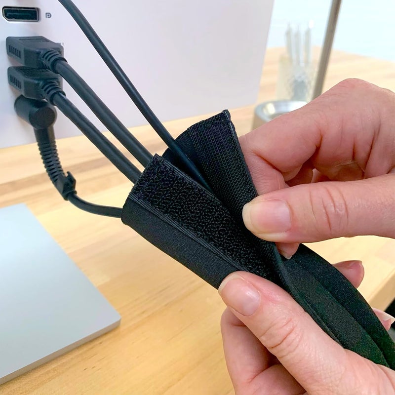 Wrap-It Storage Hook and Loop Cable Sleeve by - 120" x 4.5" Black - Cut to Size Cord Organizer and Cable Protector for Desk, TV Cord Management to Hide and Cover Wire and Extension Cords - Image 4