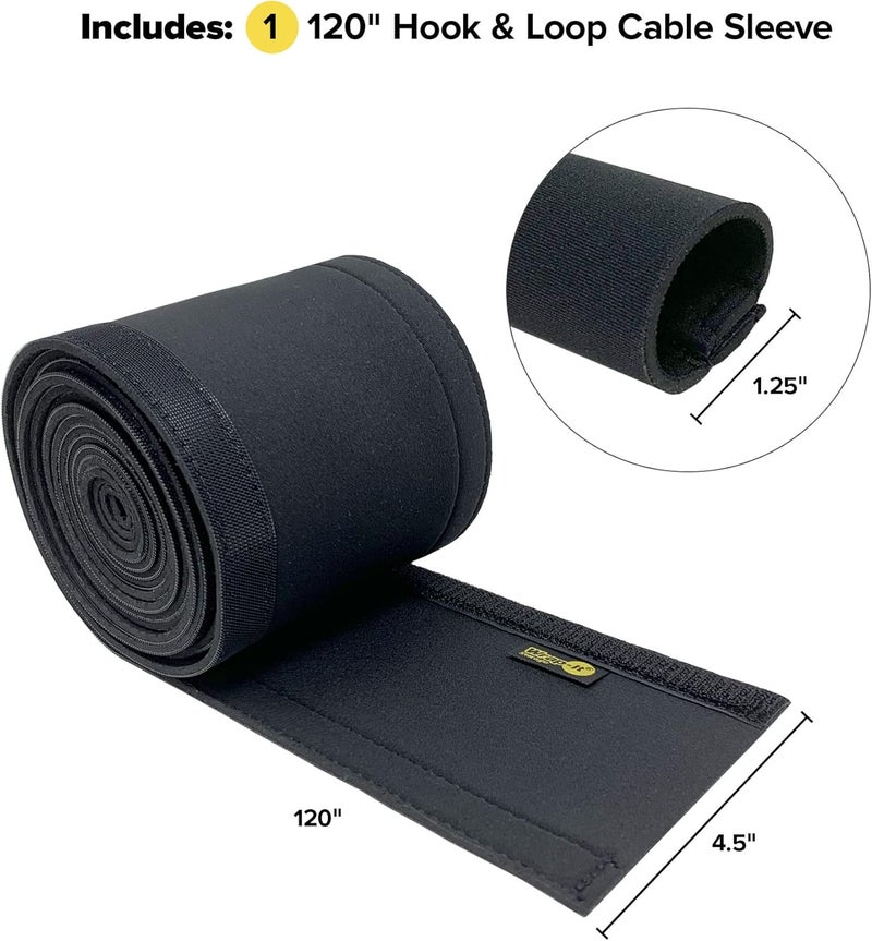 Wrap-It Storage Hook and Loop Cable Sleeve by - 120" x 4.5" Black - Cut to Size Cord Organizer and Cable Protector for Desk, TV Cord Management to Hide and Cover Wire and Extension Cords - Image 3