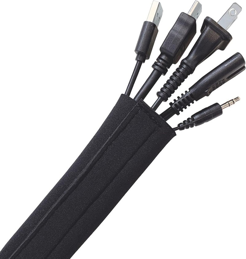 Wrap-It Storage Hook and Loop Cable Sleeve by - 120" x 4.5" Black - Cut to Size Cord Organizer and Cable Protector for Desk, TV Cord Management to Hide and Cover Wire and Extension Cords - Image 1
