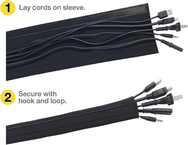 Wrap-It Storage Hook and Loop Cable Sleeve by - 120" x 4.5" Black - Cut to Size Cord Organizer and Cable Protector for Desk, TV Cord Management to Hide and Cover Wire and Extension Cords - Image 5