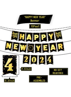 HOWAF Happy New Year Decorations 2024 Set Pack Of 54 Gold Fringe Backdrop 2024 Happy New Year Hanging Banner Happy New Year Hanging Swirl Decoration New Year Balloons For New Year Party Supplies  - Image 3