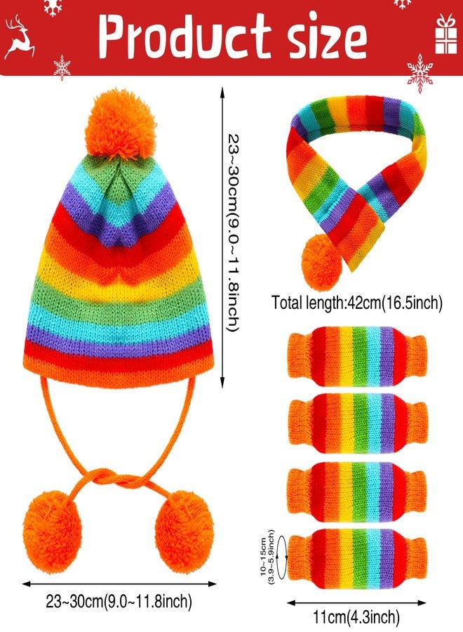 Saintrygo 12 Pieces Pet Winter Set Include Leg Warmers Knitted Striped Hat Soft Leggings Scarf Hat for Pet Cat Dog Puppy Winter Costume, S - Image 2