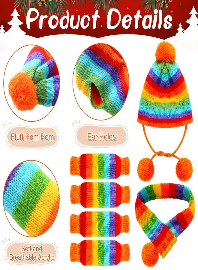 Saintrygo 12 Pieces Pet Winter Set Include Leg Warmers Knitted Striped Hat Soft Leggings Scarf Hat for Pet Cat Dog Puppy Winter Costume, S - Image 3