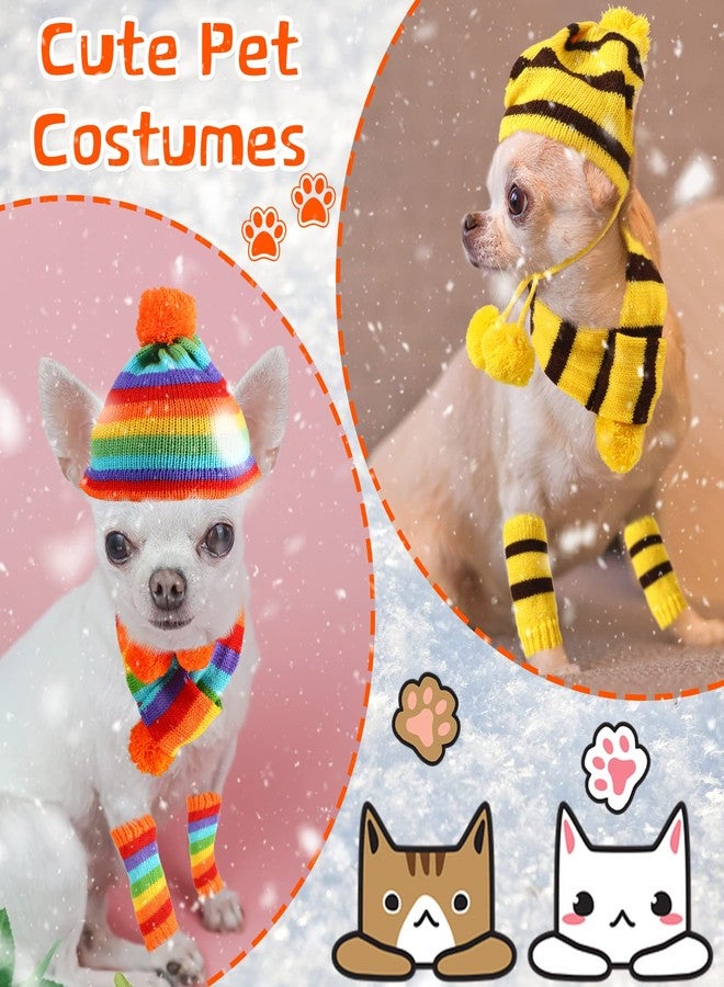 Saintrygo 12 Pieces Pet Winter Set Include Leg Warmers Knitted Striped Hat Soft Leggings Scarf Hat for Pet Cat Dog Puppy Winter Costume, S - Image 4