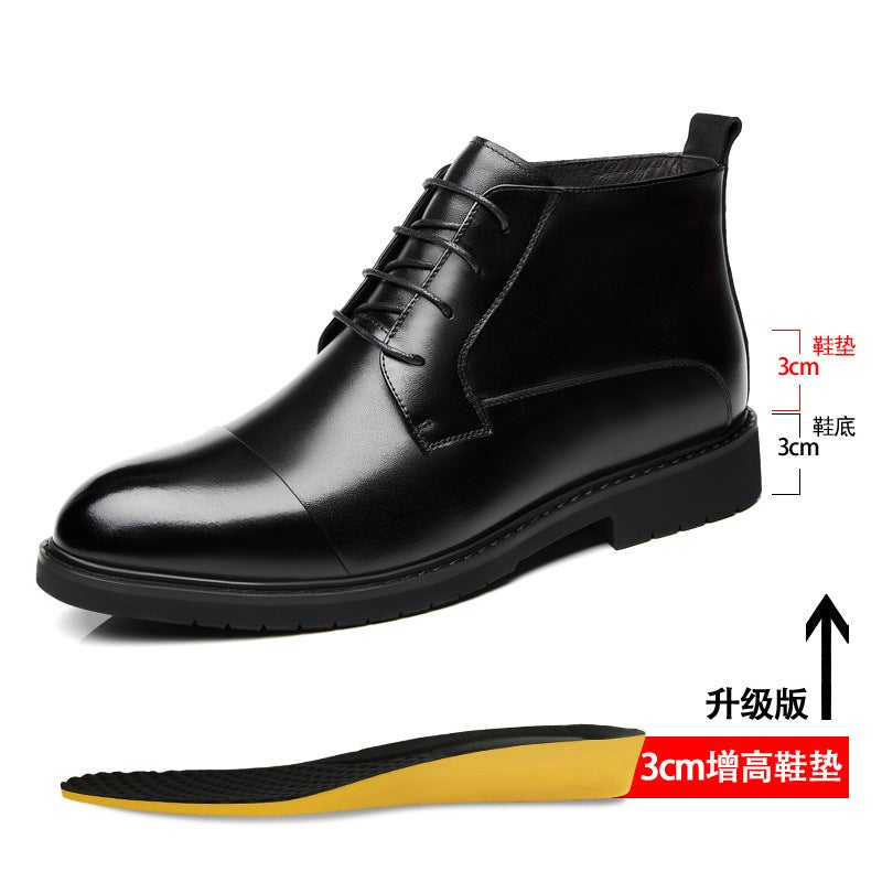 Winter Middle Help Leather Boots High-Help Leather Shoes Male Increased Three-Joint Chelsea Boots British Pointed And Cotton Martin Boots - Image 1