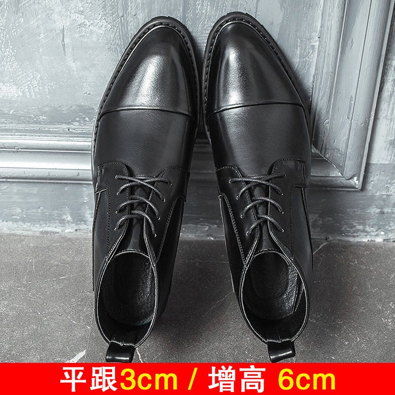 Winter Middle Help Leather Boots High-Help Leather Shoes Male Increased Three-Joint Chelsea Boots British Pointed And Cotton Martin Boots - Image 5