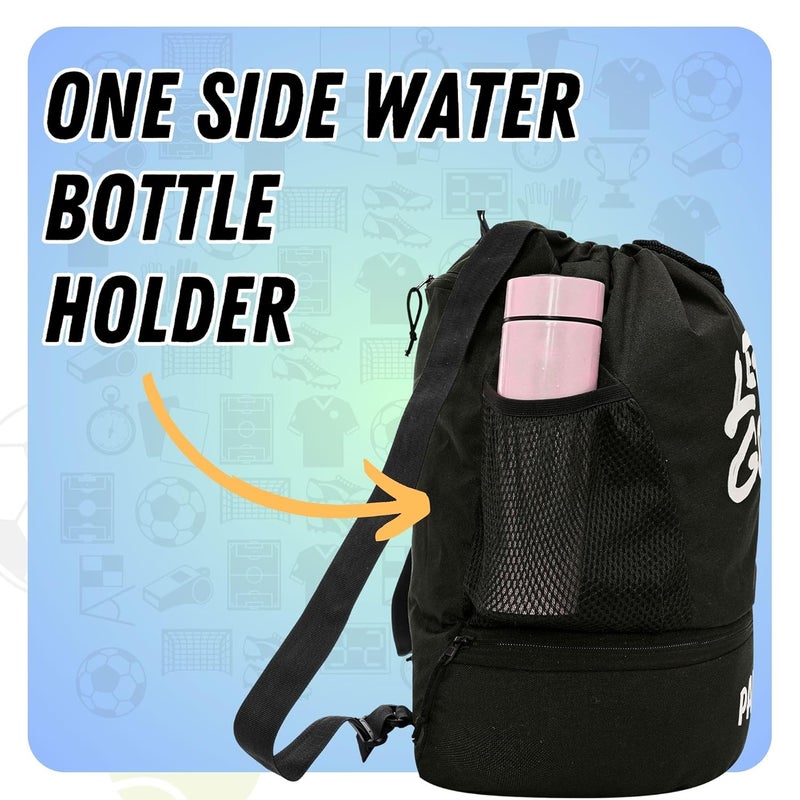 PANFIKH Sports Football Kit Bag with Drawstring Closure Football Kit Basketball Volleyball Gym Bags for Youth Kids - Accessories Backpack - (Black) - Image 5