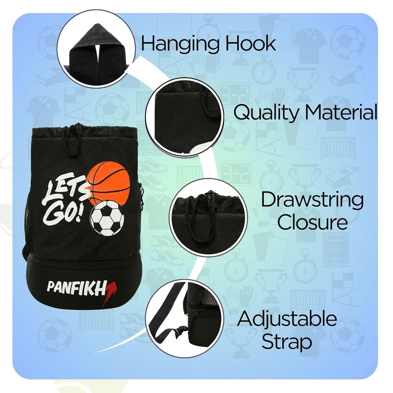 PANFIKH Sports Football Kit Bag with Drawstring Closure Football Kit Basketball Volleyball Gym Bags for Youth Kids - Accessories Backpack - (Black) - Image 4