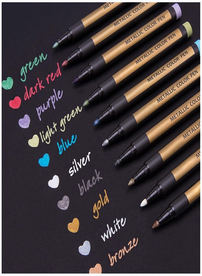 53 Arts Metallic Markers Paint Marker Pens - Medium Tip Metal Art Permanent Marker for Black Paper, Card Making, DIY Photo Album, Painting Rocks, Glass, Set of 10 - Image 1