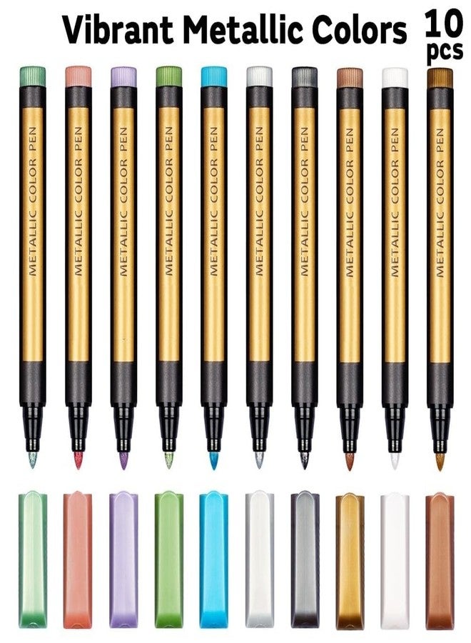 53 Arts Metallic Markers Paint Marker Pens - Medium Tip Metal Art Permanent Marker for Black Paper, Card Making, DIY Photo Album, Painting Rocks, Glass, Set of 10 - Image 2