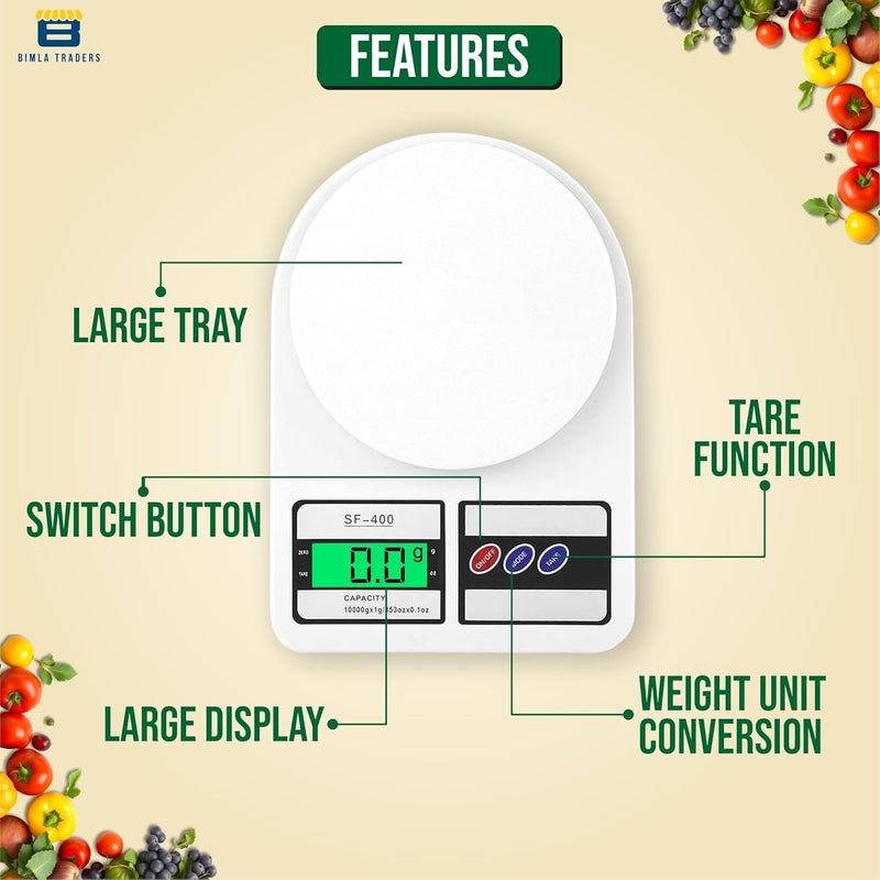 Btag Digital Kitchen Food Weighing Scale For Healthy Living, Home Baking, Cooking, Fitness & Balanced Diet. | Weighing Scale With Digital Display SF 400 10Kg x 1gms (SF_400_WHT) - Image 3
