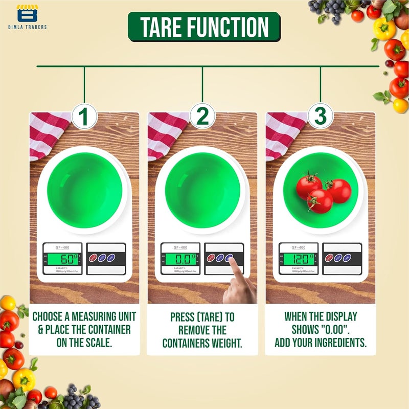 Btag Digital Kitchen Food Weighing Scale For Healthy Living, Home Baking, Cooking, Fitness & Balanced Diet. | Weighing Scale With Digital Display SF 400 10Kg x 1gms (SF_400_WHT) - Image 5