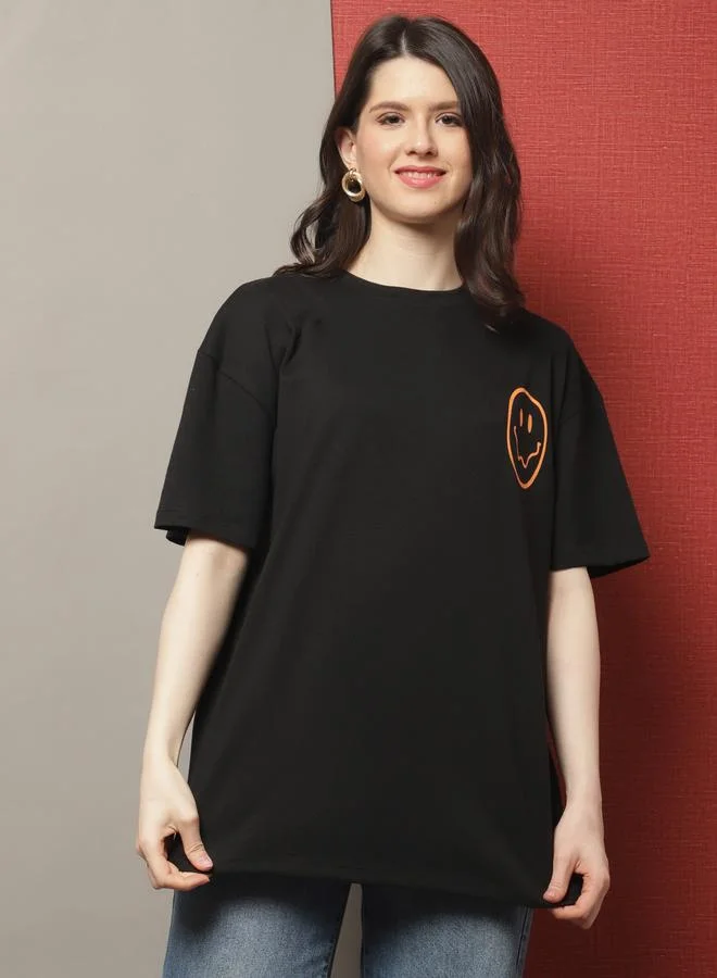 Styli Women Black Oversized Graphic Print T-Shirt By Door74