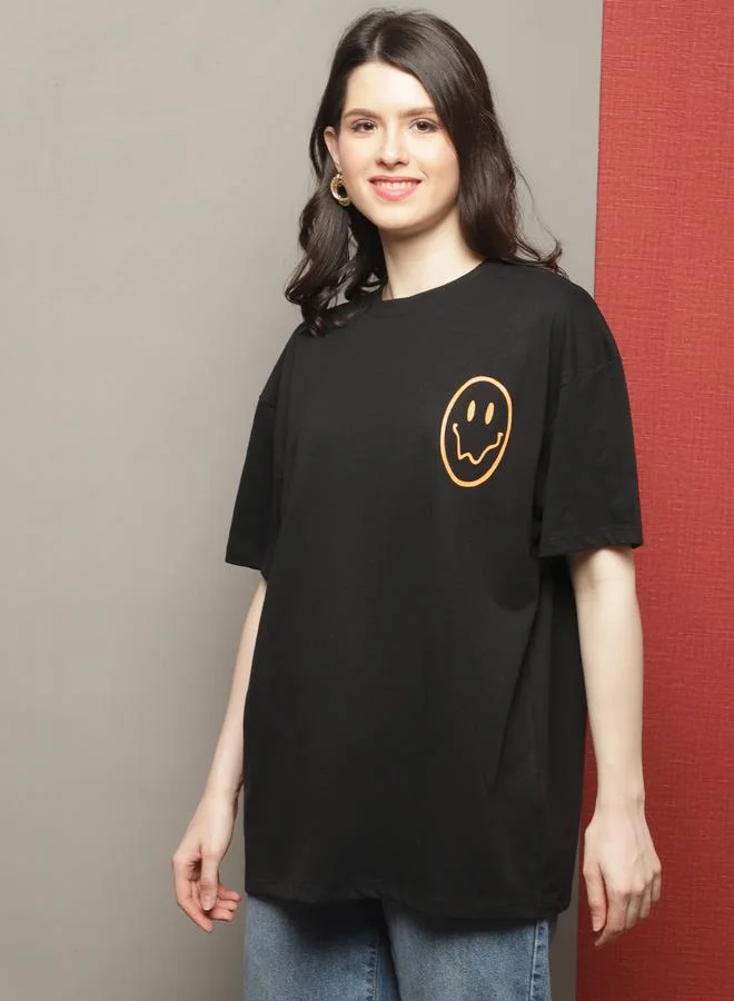 Take Two Women Black Oversized Graphic Print T-Shirt