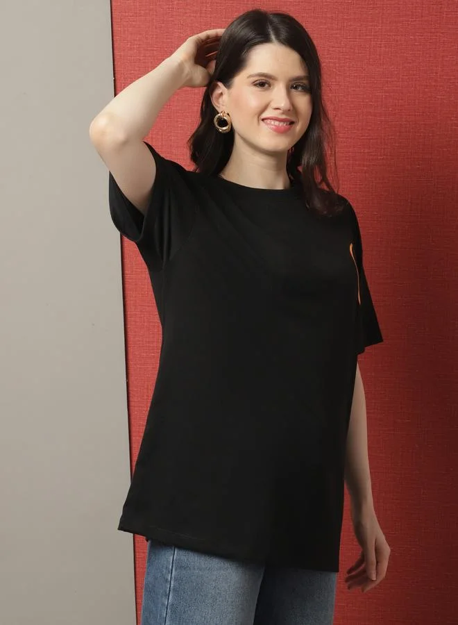 Take Two Women Black Oversized Graphic Print T-Shirt