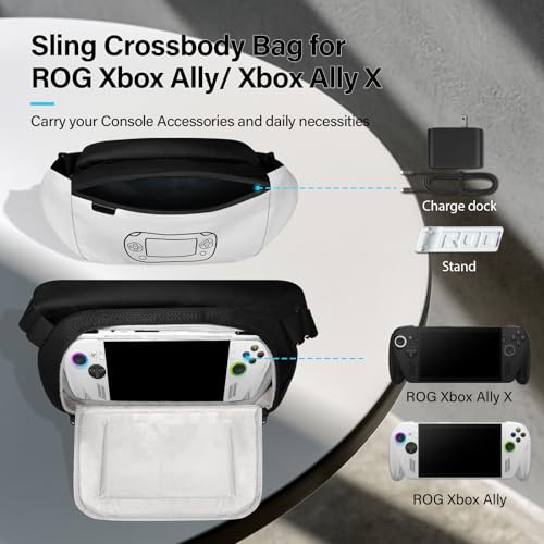 sarlar Carrying Case Compitable with ASUS ROG Xbox Ally/Xbox Ally X, Premium PU Leather Waterproof with 3 Storage Compartments, Sling Crossbody Bag Portable Travel for Console and Accessories - Image 2