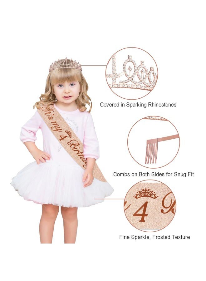 Juesly 4th Birthday Decorations for Girls,32PCS 4 year old Birthday Party Decorations,Including Backdrop, Crown, Sash, banner, Hanging Swirl,Cake Topper,Paper Fans,balloons and Anniversary Card - Image 4