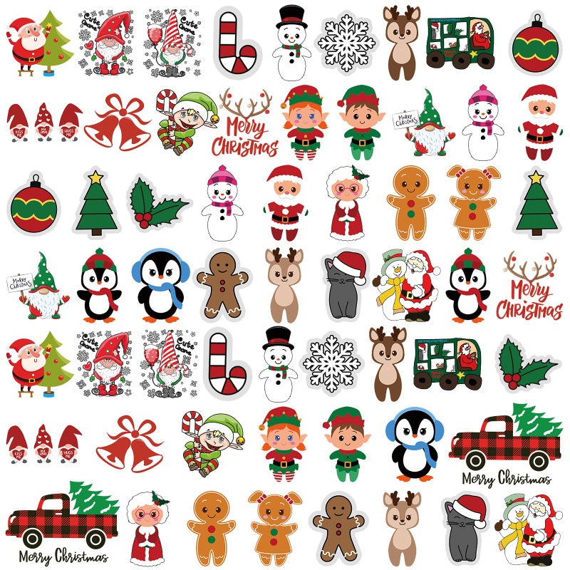 Dilunave 60 Sheets Christmas Iron on Transfers Santa Claus Patches Stickers Washable Heat Appliques Thermal Transfer Stickers for Shirt Cloth DIY Crafts Party FavorsCute