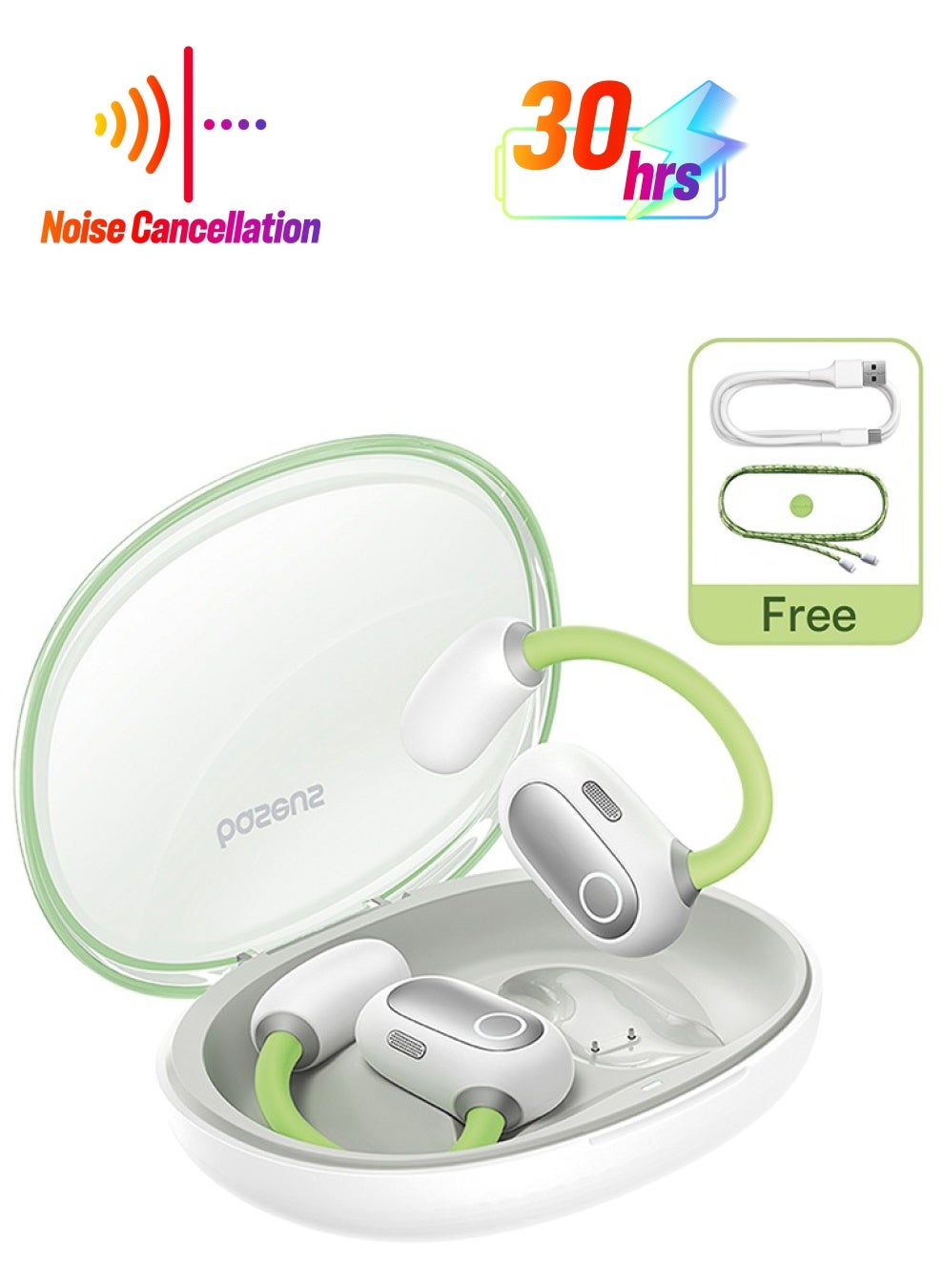 Eli Sport 1 Open Ear Air Conduction Earphones Bluetooth 5.3 Wireless Earbuds With Earhooks 30H Battery Life IPX4 Waterproof Immersive Stereo Sound Headphone For Workout/Gym/Running And Many More Green