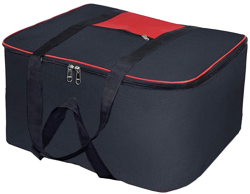 ink craft Ink Craft Underbed Storage Bag With Moisture Proof Zippered Closure and Handle for Home Travel Nylon Big Size Storage Bag 54x46x28 cm BlackRed Pack of 1 - Image 1