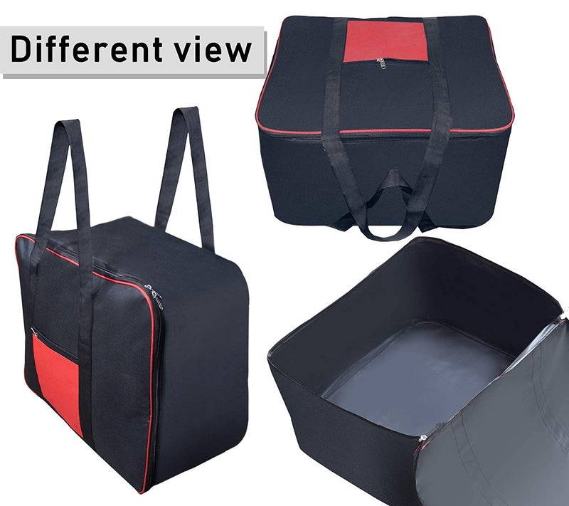 ink craft Ink Craft Underbed Storage Bag With Moisture Proof Zippered Closure and Handle for Home Travel Nylon Big Size Storage Bag 54x46x28 cm BlackRed Pack of 1 - Image 5
