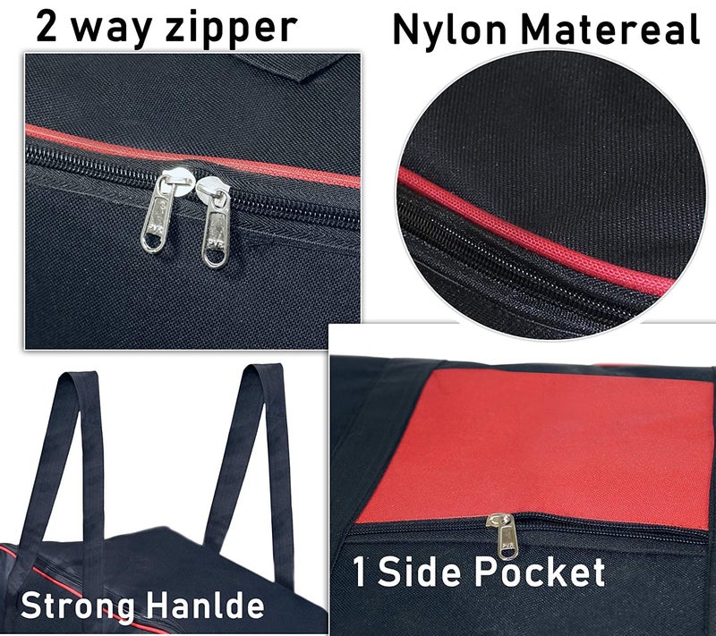 ink craft Ink Craft Underbed Storage Bag With Moisture Proof Zippered Closure and Handle for Home Travel Nylon Big Size Storage Bag 54x46x28 cm BlackRed Pack of 1 - Image 4