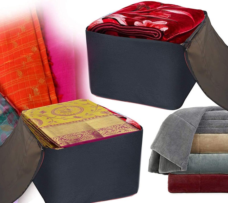 ink craft Ink Craft Underbed Storage Bag With Moisture Proof Zippered Closure and Handle for Home Travel Nylon Big Size Storage Bag 54x46x28 cm BlackRed Pack of 1 - Image 3