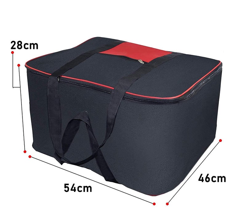 ink craft Ink Craft Underbed Storage Bag With Moisture Proof Zippered Closure and Handle for Home Travel Nylon Big Size Storage Bag 54x46x28 cm BlackRed Pack of 1 - Image 2