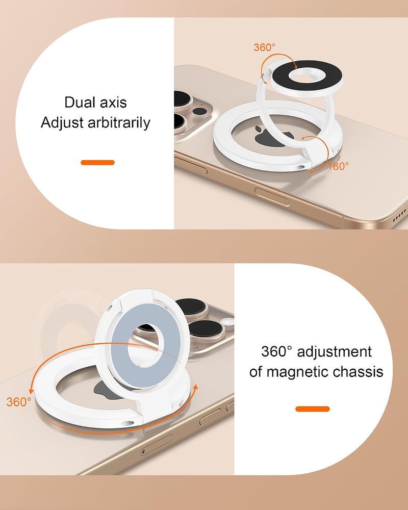 AILKIN MagSafe Phone Ring Holder, Dual-Side Magnetic Grip Stand with Metal Ring, Foldable Kickstand for iPhone 17 16 15 14 13 12, Wireless Charging Compatible, Works with Magnetic Car Mounts & Desks-White - Image 3