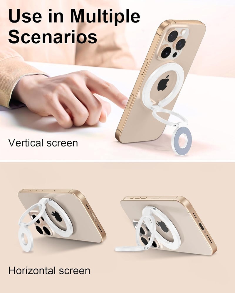 AILKIN MagSafe Phone Ring Holder, Dual-Side Magnetic Grip Stand with Metal Ring, Foldable Kickstand for iPhone 17 16 15 14 13 12, Wireless Charging Compatible, Works with Magnetic Car Mounts & Desks-White - Image 5