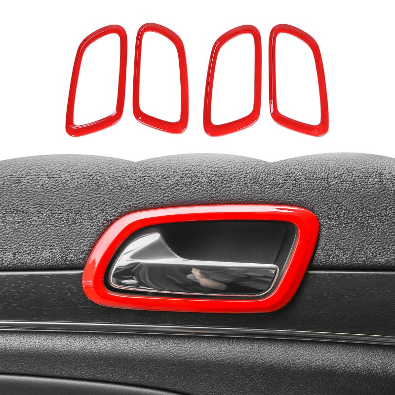 RT-TCZ RTTCZ Door Inner Grab Handle Trim Cover Door Handle Bowl Frame Decor Ring Trim Interior Accessories for Jeep Grand Cherokee 20112020Red - Image 2