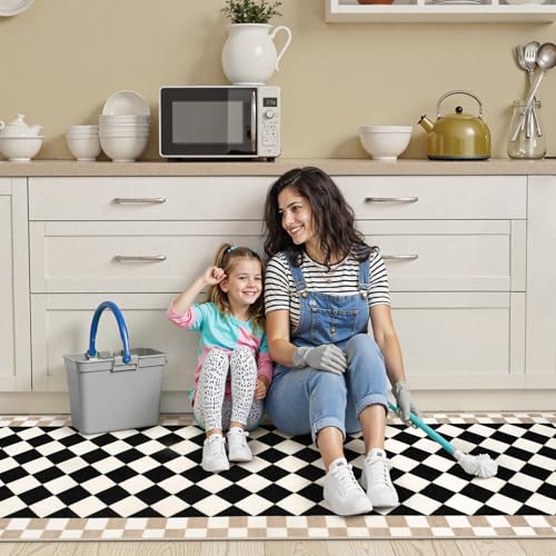 Morebes Checkered Rug Runner for Kitchen, 2x7 Black Washable Runner Rug for Hallway Non-Slip, Checkerboard Soft Indoor Bedroom Carpet Runners for Entryway Bathroom Nursery - Image 2
