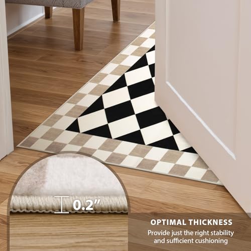 Morebes Checkered Rug Runner for Kitchen, 2x7 Black Washable Runner Rug for Hallway Non-Slip, Checkerboard Soft Indoor Bedroom Carpet Runners for Entryway Bathroom Nursery - Image 5