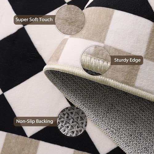 Morebes Checkered Rug Runner for Kitchen, 2x7 Black Washable Runner Rug for Hallway Non-Slip, Checkerboard Soft Indoor Bedroom Carpet Runners for Entryway Bathroom Nursery - Image 4