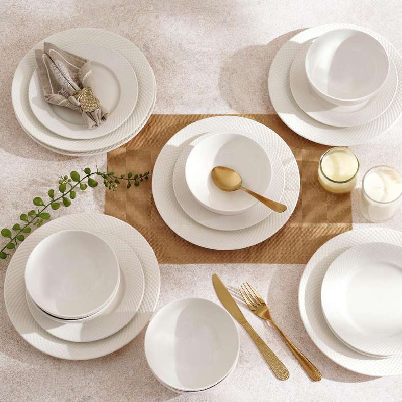Pan Home طقم عشاء جابيانوا 18 قطعة من البورسلين - أبيض