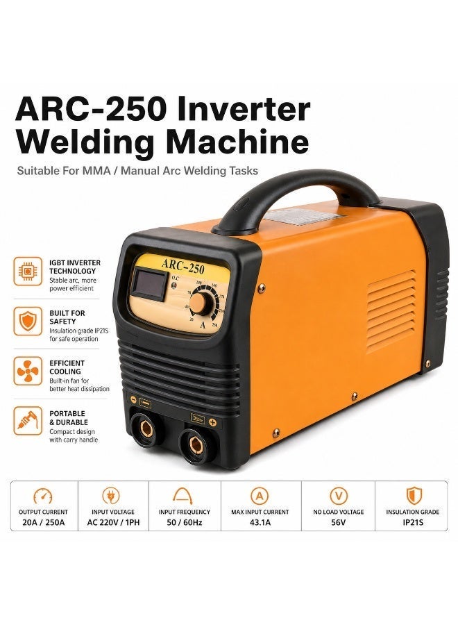 AL ARQAM ARC-250 Inverter Welding Machine, 220V DC Manual Arc Welder, Portable MMA Stick Welder With Carry Handle, Adjustable Current Control For Metal Welding - Image 2