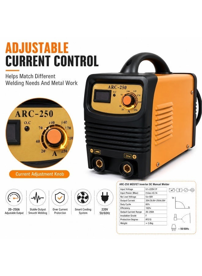 AL ARQAM ARC-250 Inverter Welding Machine, 220V DC Manual Arc Welder, Portable MMA Stick Welder With Carry Handle, Adjustable Current Control For Metal Welding - Image 3