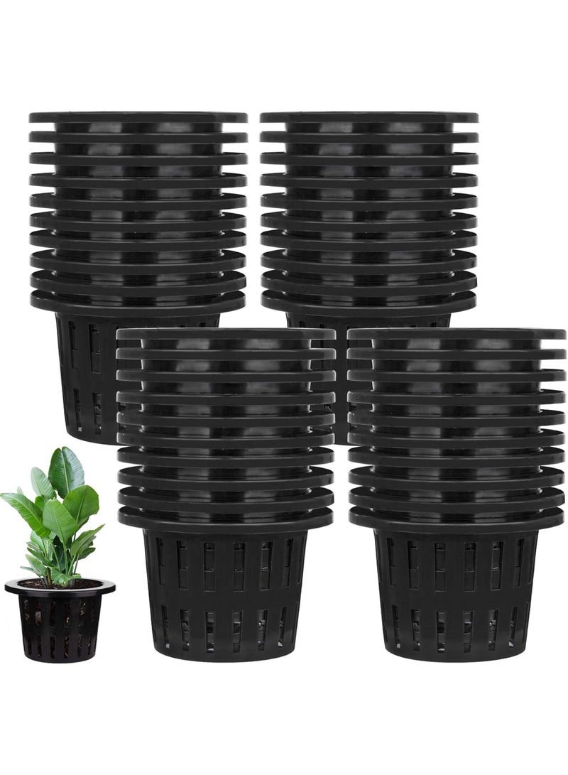SYOSI أواني شبكية، أكواب نباتية هيدروبونية، سلة حضانة بلاستيكية مشقوقة بحافة عريضة، حاوية حديقة قابلة لإعادة الاستخدام لشتلات الأوركيد ونظام الأكوابونيك، 40 حزمة، 4 بوصة، أسود - Image 1