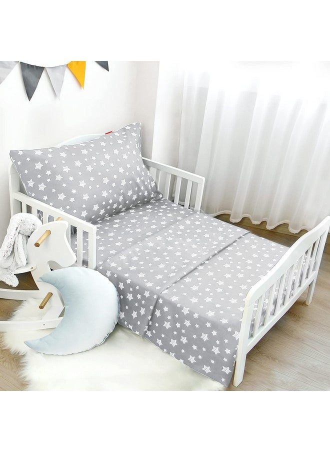 Moonsea Moonsea Toddler Bed Sheets, 3 Piece Toddler Sheet Set, Soft Breathable Crib Bedding Set for Boys Includes a Flat Sheet, a Fitted Sheet, a Pillowcase, Grey Star  - Image 1