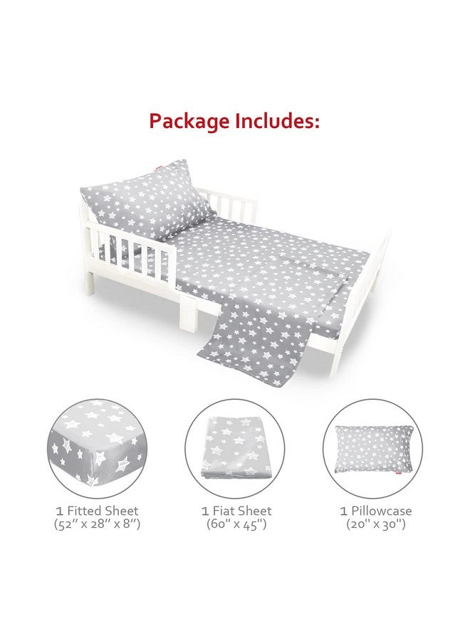 Moonsea Moonsea Toddler Bed Sheets, 3 Piece Toddler Sheet Set, Soft Breathable Crib Bedding Set for Boys Includes a Flat Sheet, a Fitted Sheet, a Pillowcase, Grey Star  - Image 5
