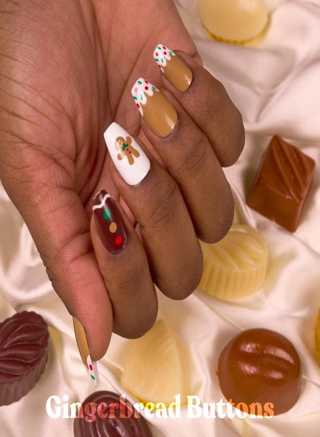 Goldfinger Holiday Limited Edition Nail Kits with Gel Glue, Christmas Art, Multiple Lengths, 6 Holiday Nail Styles, at Home Manicure Press Ons (Gingerbread Buttons) - Image 3