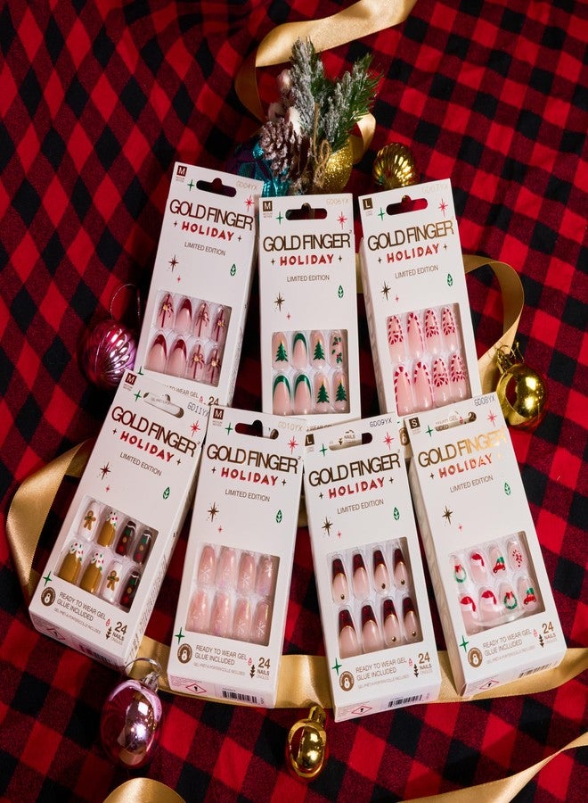 Goldfinger Holiday Limited Edition Nail Kits with Gel Glue, Christmas Art, Multiple Lengths, 6 Holiday Nail Styles, at Home Manicure Press Ons (Gingerbread Buttons) - Image 5