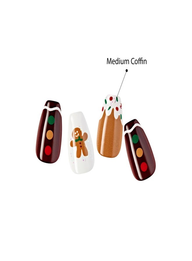 Goldfinger Holiday Limited Edition Nail Kits with Gel Glue, Christmas Art, Multiple Lengths, 6 Holiday Nail Styles, at Home Manicure Press Ons (Gingerbread Buttons) - Image 4