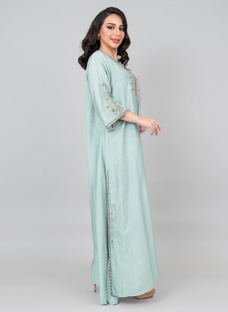 اكسا جلابية ملكية كريستالية بلون تركواز - Image 3