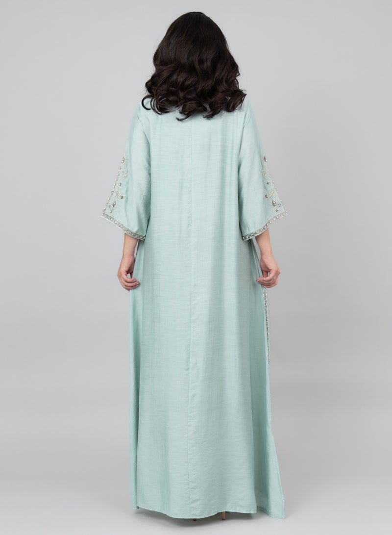 اكسا جلابية ملكية كريستالية بلون تركواز - Image 2